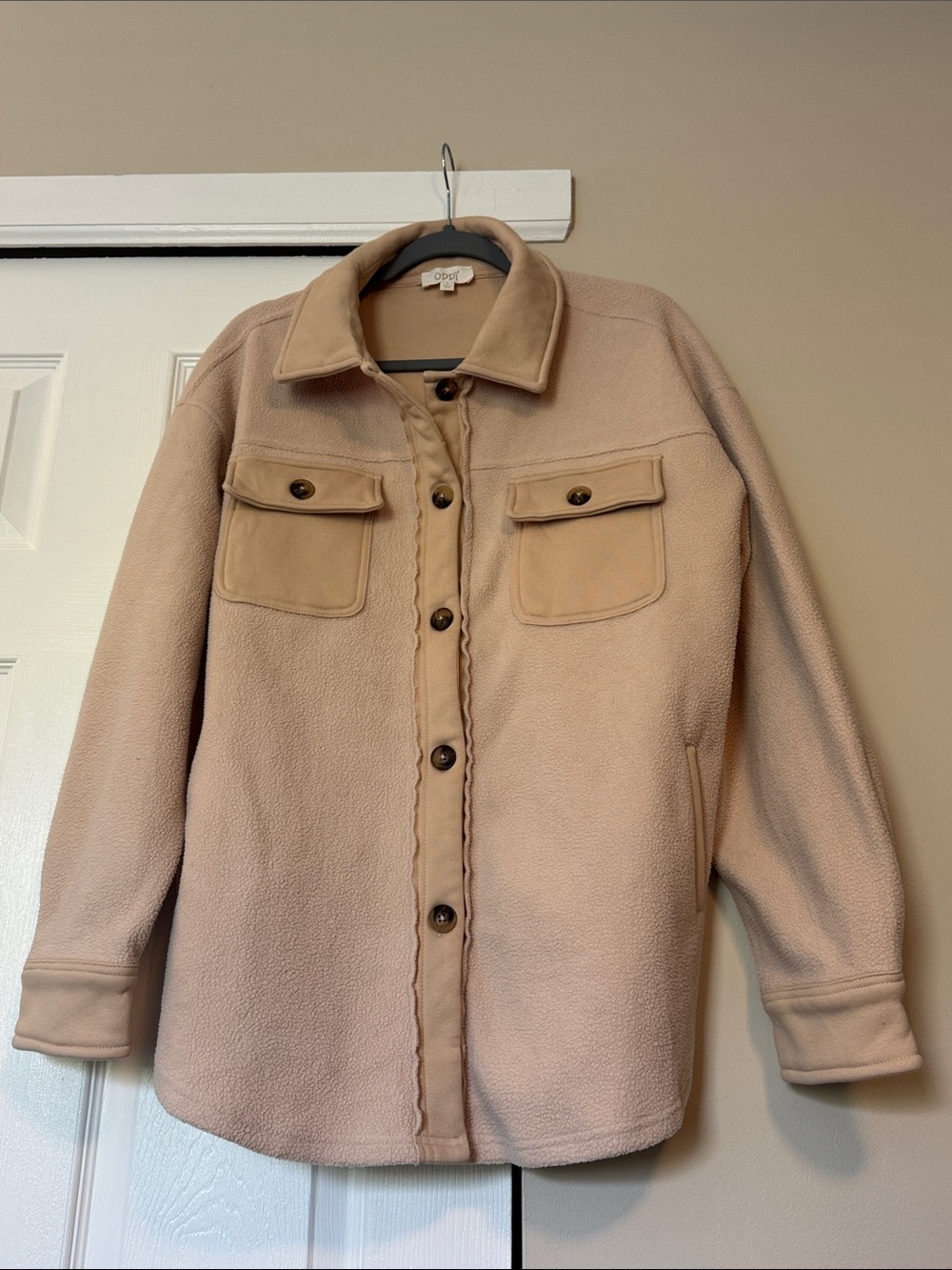 ODDY Beige Fleece Shacket with Chest Pockets
